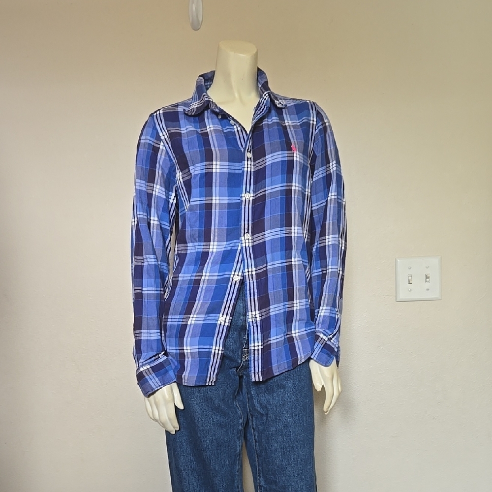 Blue Plaid Button Down Shirt with Collar
